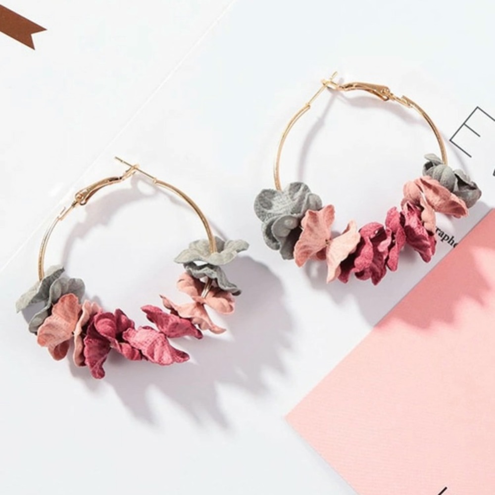 Fabric Flower Cloth Hoop Earrings (1 pair) - Picture 9 of 11